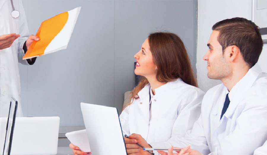 Medical research students in class