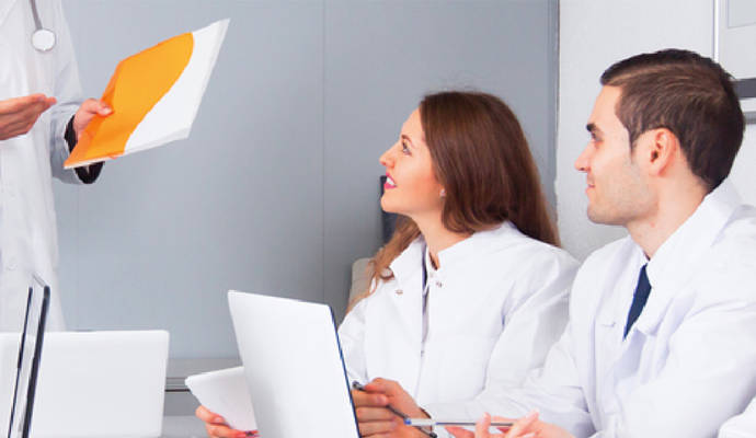 Medical research students in class